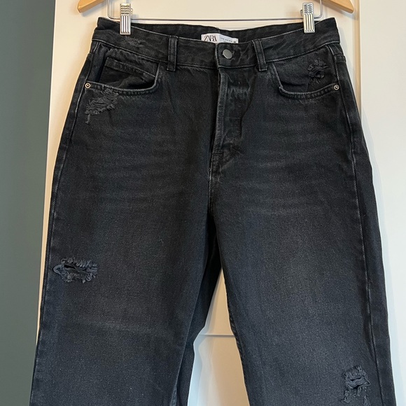 Zara Collection grey high waist button fly straight leg distressed jeans Size 8 - Picture 4 of 5